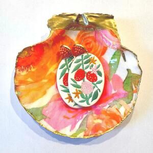Spring Blossom Pink and Orange Seashell Jewelry Dish Coastal Decor